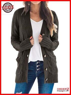 Chunky Cable Knit Button Down Cardigan Long Sleeve Open Front Fall Sweater